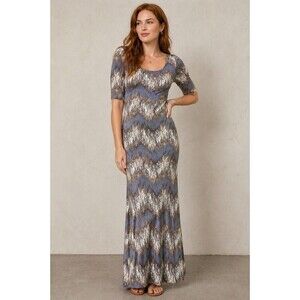 Cynthia Rowley Abstract Wave Print Maxi Dress Scoop Neck Stretch Knit Size M